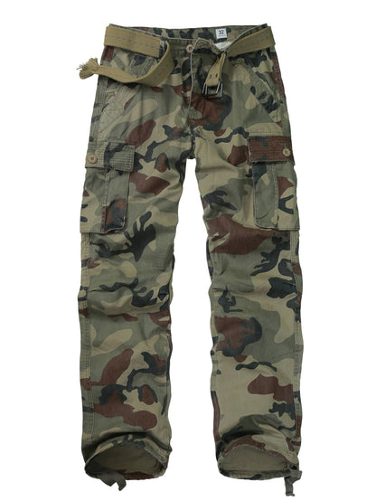 TRGPSG Men's Cotton Cargo Pants, Relaxed Fit 6-Pocket Utility Trousers with Drawstring Ankles, Sizes 32-42