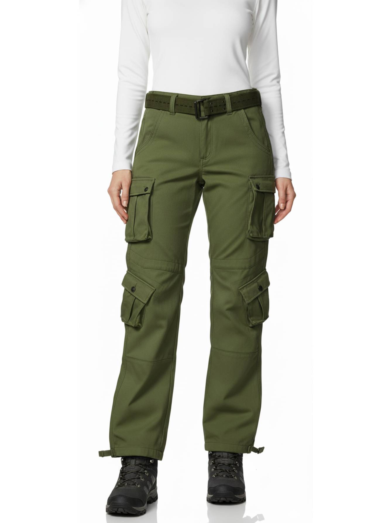 TRGPSG Women's Fleece Linded Cargo Hiking Pants With Multiple Pockets Outdoor Winter Snow Ski Insulated-Pants