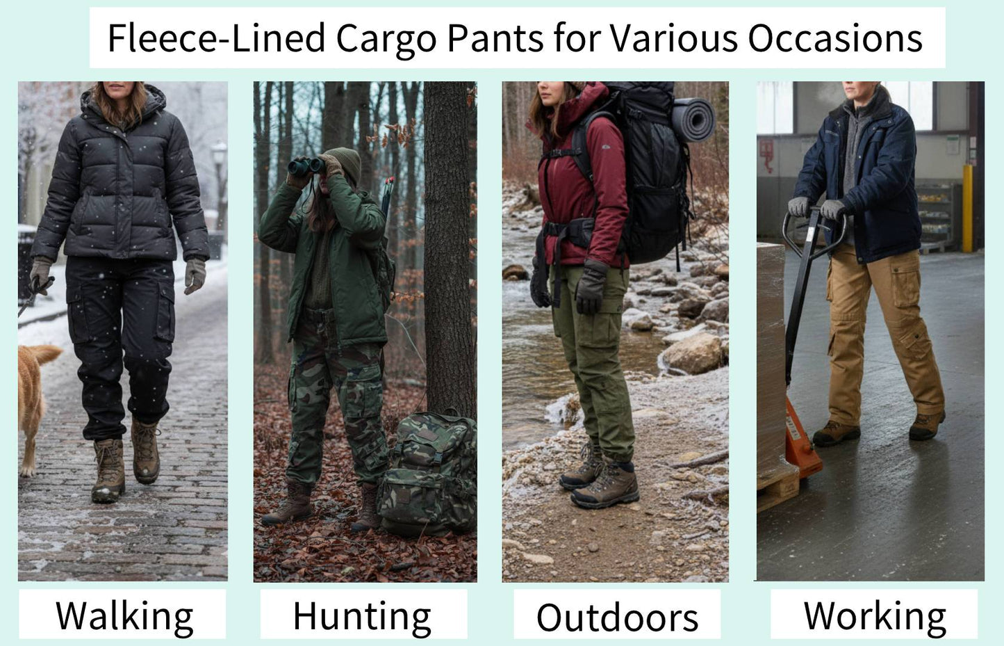 TRGPSG Women's Fleece Linded Cargo Hiking Pants With Multiple Pockets Outdoor Winter Snow Ski Insulated-Pants