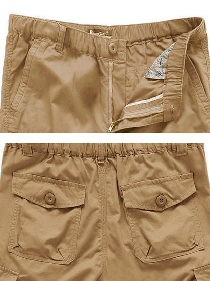 Men's Capri Pants Twill Elastic Below Knee Cargo Shorts with 7 Pockets 3/4 Capri Long Shorts
