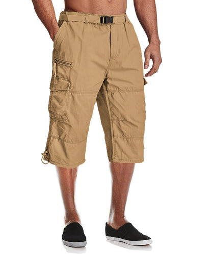 Men's Capri Pants Twill Elastic Below Knee Cargo Shorts with 7 Pockets 3/4 Capri Long Shorts