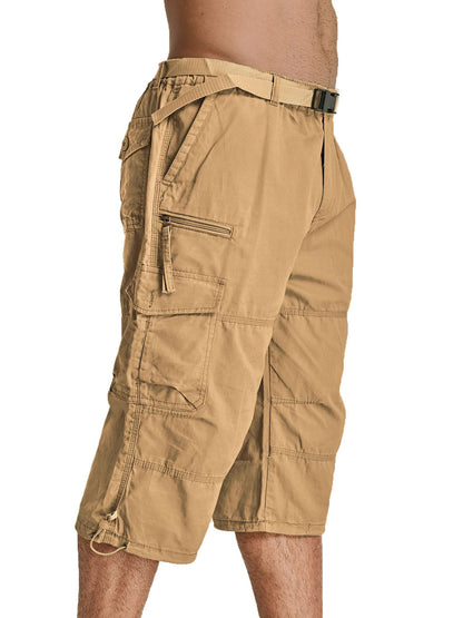 Men's Capri Pants Twill Elastic Below Knee Cargo Shorts with 7 Pockets 3/4 Capri Long Shorts