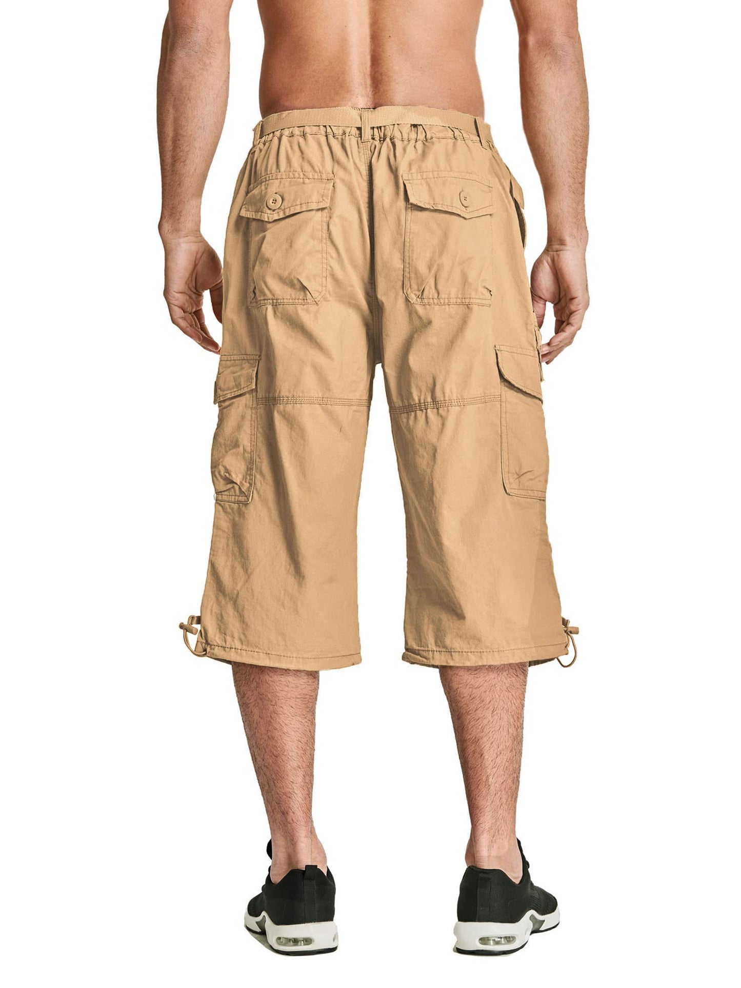 Men's Capri Pants Twill Elastic Below Knee Cargo Shorts with 7 Pockets 3/4 Capri Long Shorts
