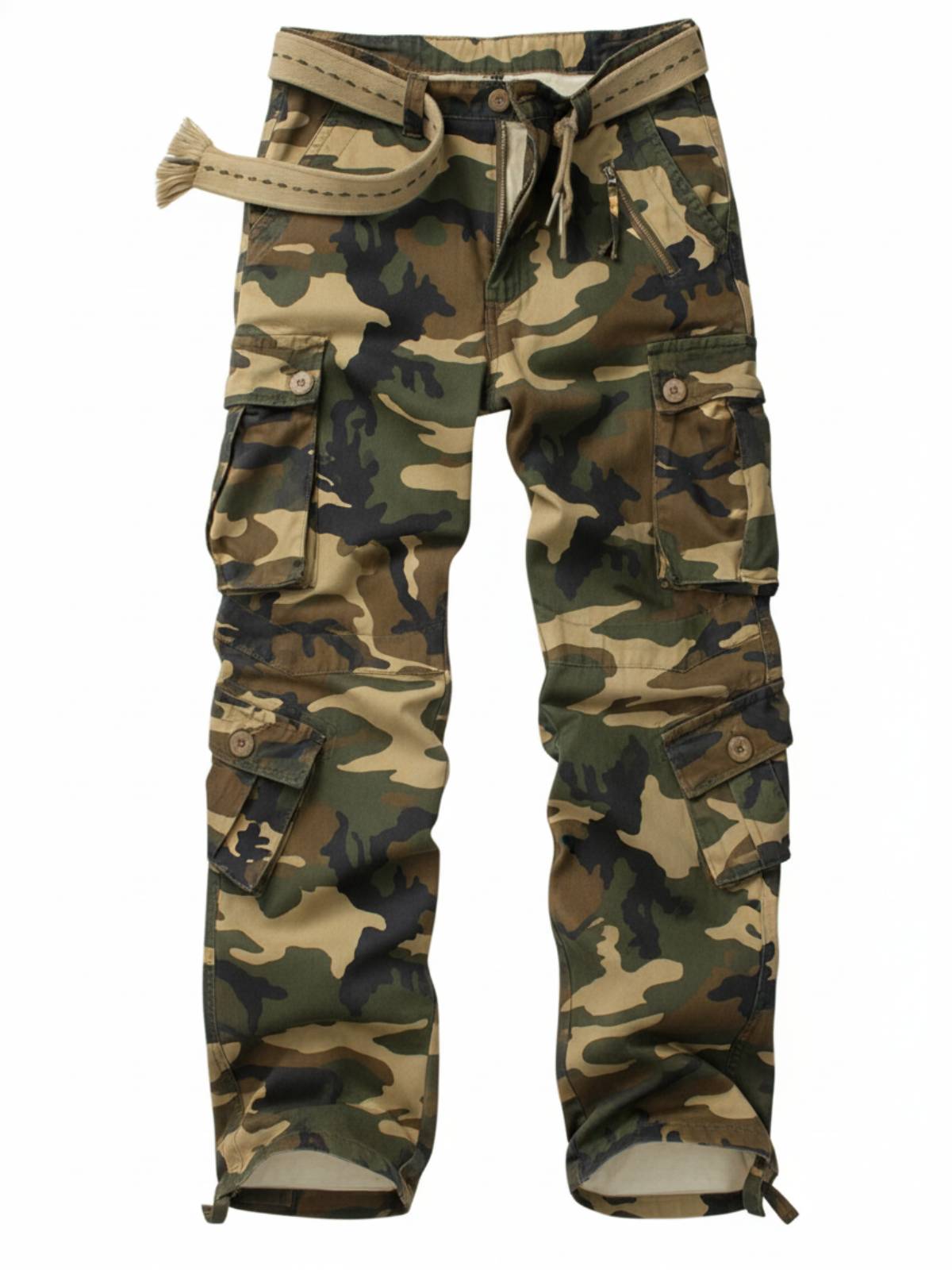 TRGPSG Men's Casual Relaxed Fit Cargo Pants Multi-Pocket Work Pants(No Belts)