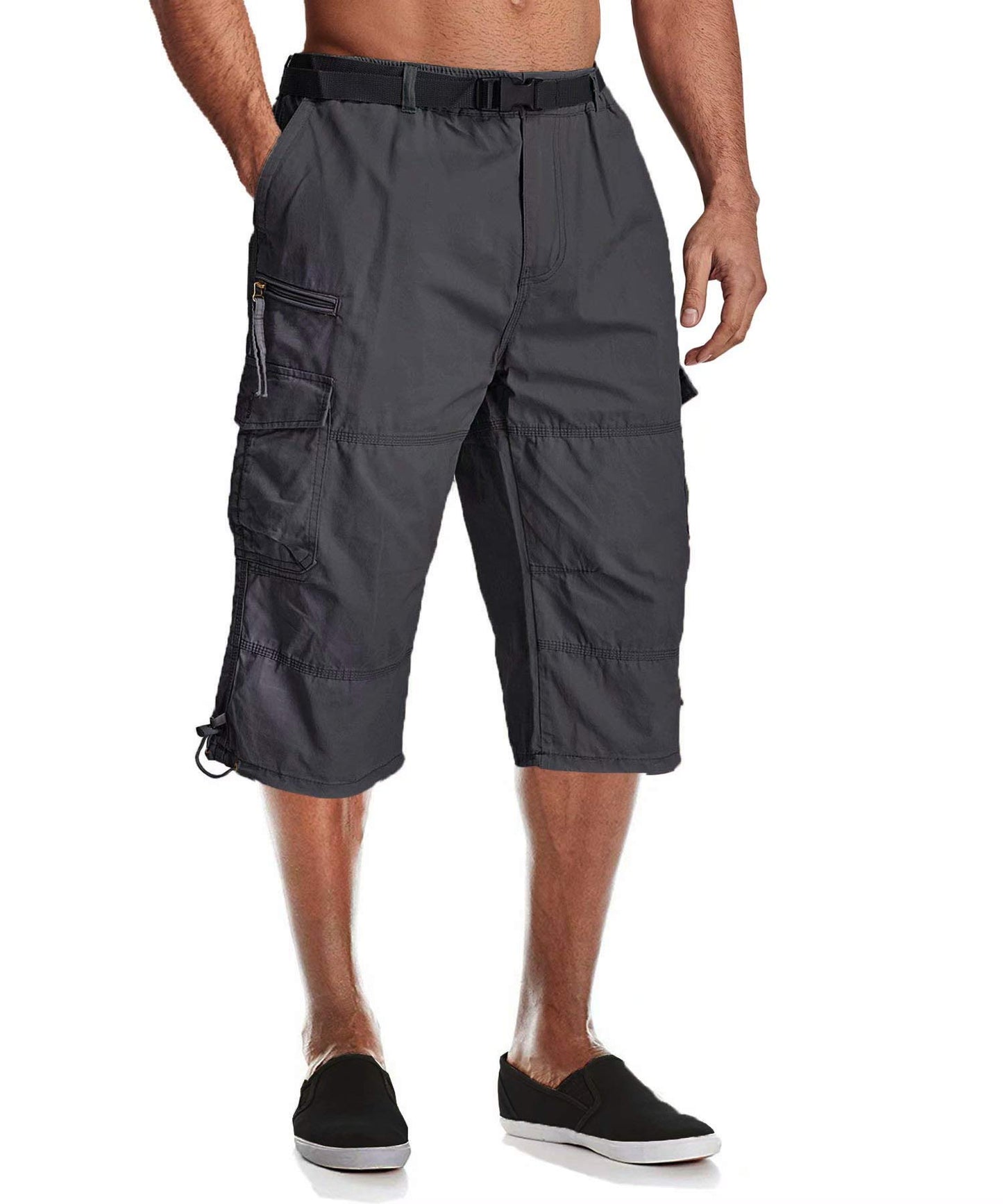Men's Capri Pants Twill Elastic Below Knee Cargo Shorts with 7 Pockets 3/4 Capri Long Shorts