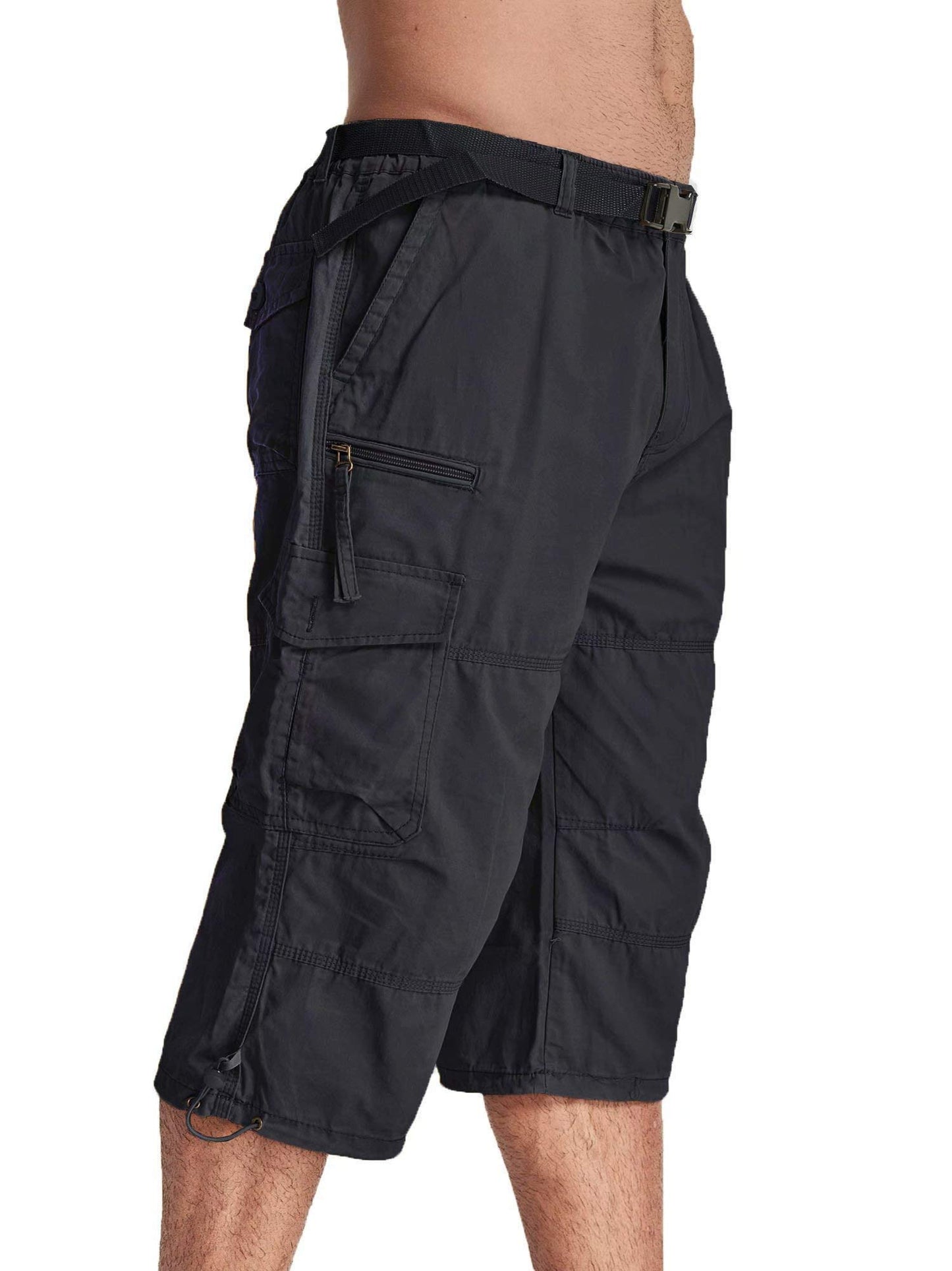 Men's Capri Pants Twill Elastic Below Knee Cargo Shorts with 7 Pockets 3/4 Capri Long Shorts