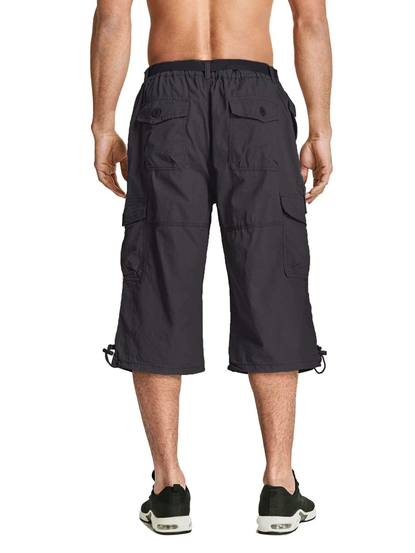 Men's Capri Pants Twill Elastic Below Knee Cargo Shorts with 7 Pockets 3/4 Capri Long Shorts
