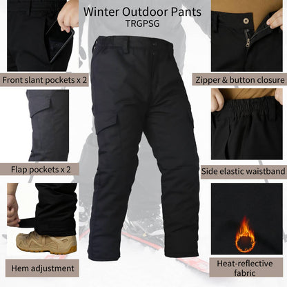 TRGPSG Men's Winter Snow Outdoor Cargo Pants 4 Pockets Warm Thermal Windproof Hiking Pants
