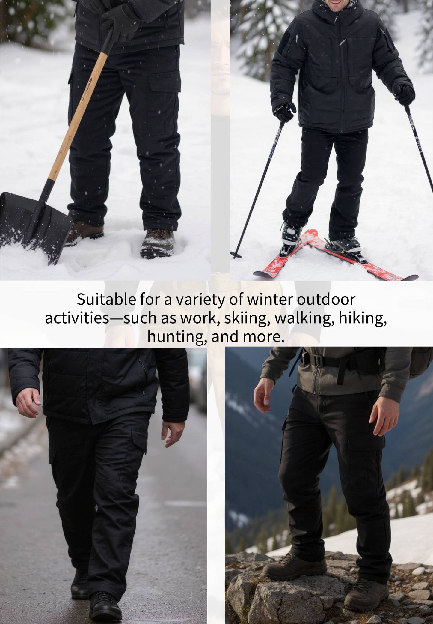 TRGPSG Men's Winter Snow Outdoor Cargo Pants 4 Pockets Warm Thermal Windproof Hiking Pants