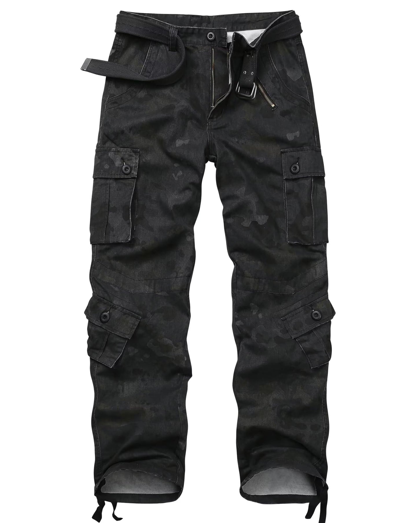 TRGPSG Men's Casual Relaxed Fit Cargo Pants Multi-Pocket Work Pants(No Belts)