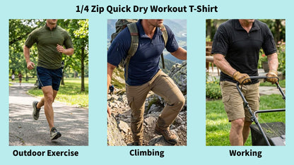 TRGPSG Short Sleeve Work Hiking Shirt for Men, 1/4 Zip Quick Dry Workout Gym T-Shirt with Zipper Pockets