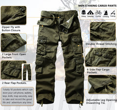 TRGPSG Men's Cargo Pants with Multi Pockets Camo Hiking Pants(No Belts)