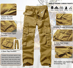 TRGPSG Men's Cargo Pants with Multi Pockets Camo Hiking Pants(No Belts)