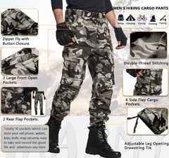 TRGPSG Men's Cargo Pants with Multi Pockets Camo Hiking Pants(No Belts)