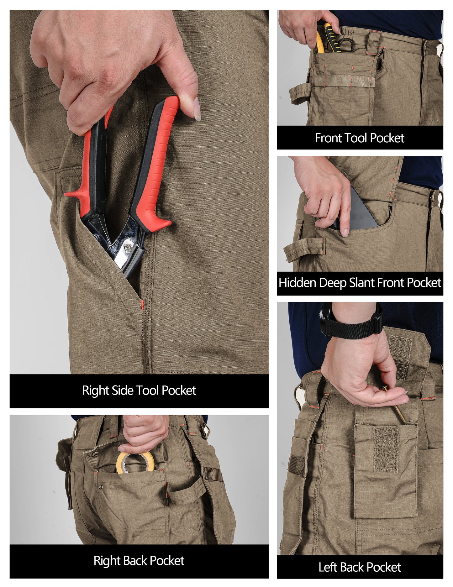 TRGPSG Men's Work Pants with 13 Pockets, Stretch Water-Resistant Heavy Duty Cargo Pants, Utility Operator Pants with Nylon Reinforced Knees