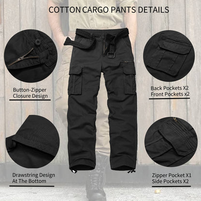 TRGPSG Cotton Comfort Cargo Pants For Men With 7 Pockets,Casual Relaxed Fit Work Pants(No Belts)