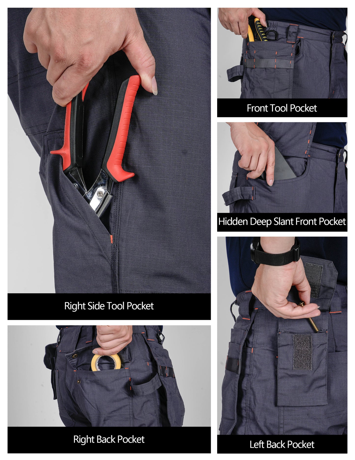 TRGPSG Men's Work Pants with 13 Pockets, Stretch Water-Resistant Heavy Duty Cargo Pants, Utility Operator Pants with Nylon Reinforced Knees