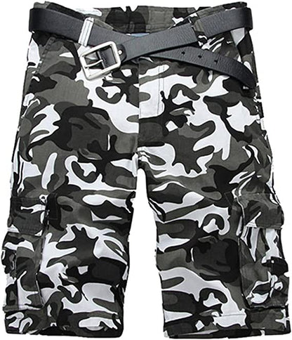 TRGPSG Men's Camo Multi-Pocket Relaxed Fit Casual Shorts,Outdoor Camouflage Twill Cargo Shorts 11" Inseam