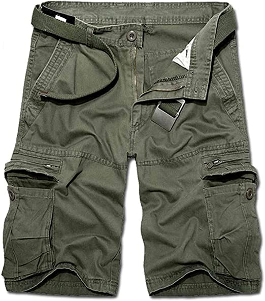 TRGPSG Men's Casual Cotton Twill Lightweight Cargo Shorts Relaxed Fit Outdoor Cargo Shorts with Zipper Pockets