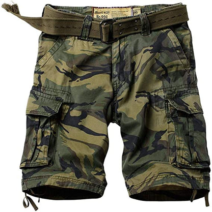 TRGPSG Men's Camo Multi-Pocket Relaxed Fit Casual Shorts,Outdoor Camouflage Twill Cargo Shorts 11" Inseam