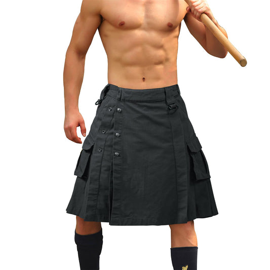 TRGPSG Men's Kilt Camo Scottish Utility Kilt, 25" Pleated Tactical Kilt, Irish Highland Hybrid Kilts with Pockets