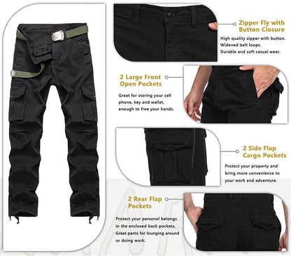 TRGPSG Men's Casual Relaxed Fit Cargo Pants, Outdoor Hiking Pants Cotton Twill Combat Pants