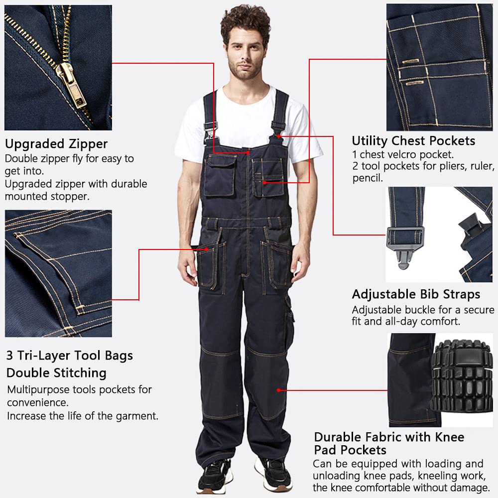 HISEA Men Denim Bib Overall Relaxed Fit Soft Work Dungarees Workwear Pocket  Jean | eBay