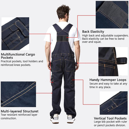 TRGPSG Men's Bib Overall, Work Denim Jumpsuit, Zip-Front Coverall Workwear, Construction Pants with Multi Pockets