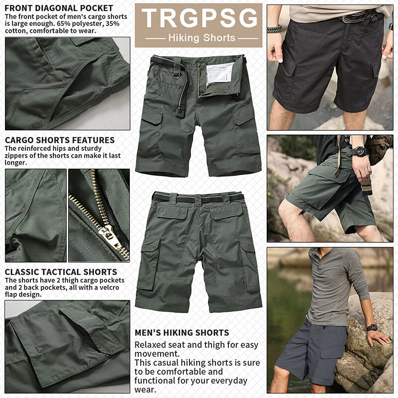 TRGPSG Tactical Shorts for Men Outdoor Hiking Camping Lightweight Breathable Cargo Shorts Elastic Waist Shorts