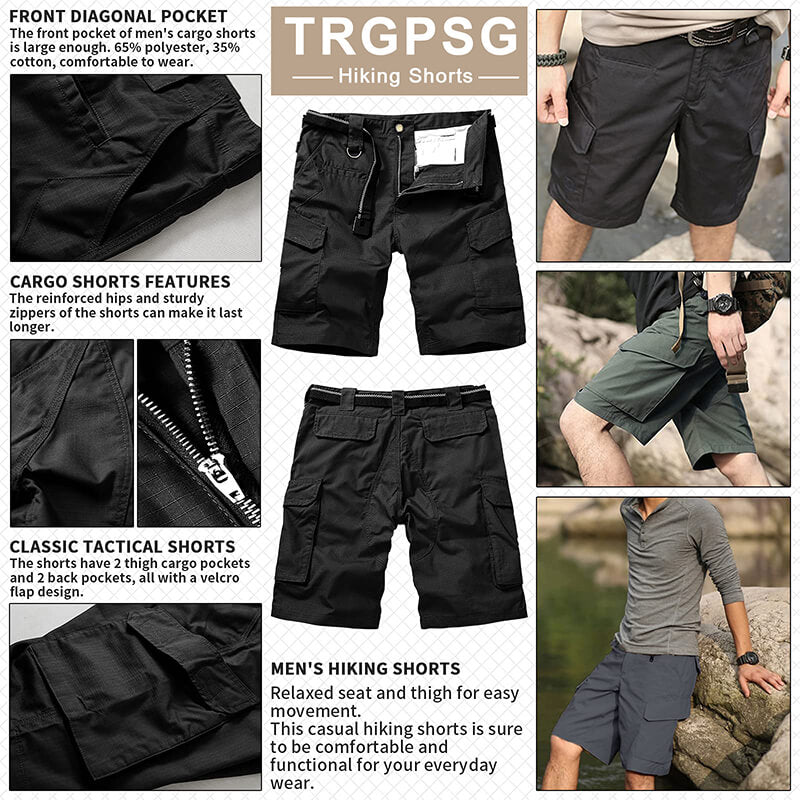 TRGPSG Tactical Shorts for Men Outdoor Hiking Camping Lightweight Breathable Cargo Shorts Elastic Waist Shorts