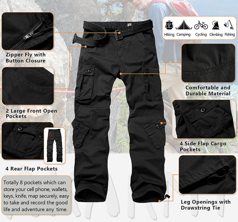 Mens Cargo Work Trousers Men Combat Trouser Cotton Pants Outdoor Camping  Hiking Loose Fit Multi Pockets Navy Blueparent