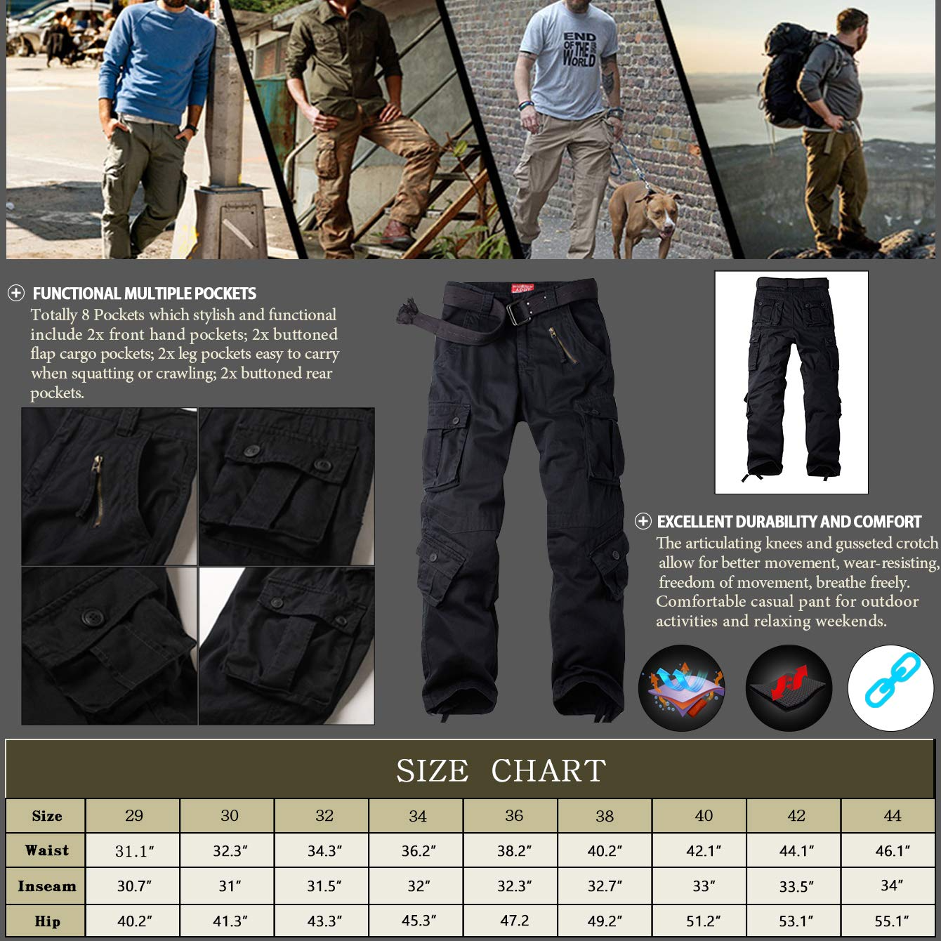 Pgeraug Mens Sweatpants Zipper Thin Sports Breathable No Elasticity  Trousers Pocketss Cargo Pants for Men Black Xl